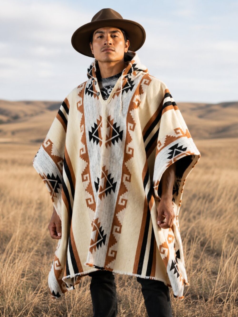 Unisex Hooded Wool Poncho - 100% Andean Highland Wool - Handwoven Aztec Coat
